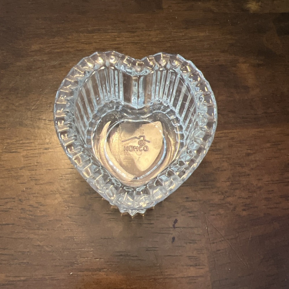 Vintage HOMCO Trinket Jewelry Box Heart-Shaped Cut‎ Glass NO LID
